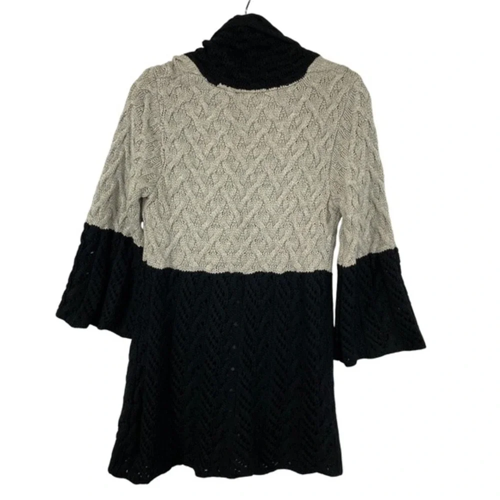 Boho Whimsigoth Cable Knit‎ Cardigan Women S Grey Black Colorblock - Picture 2 of 10
